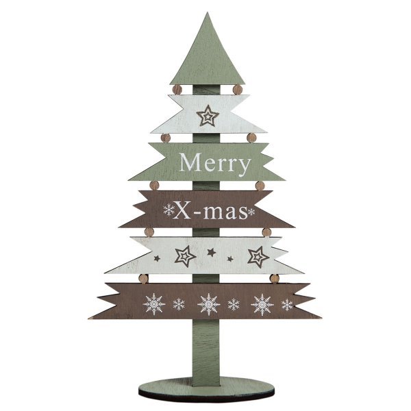 Χριστουγεννιάτικο Διακοσμητικό Ξύλινο Δεντράκι με Ευχές, Πράσινο (27cm)